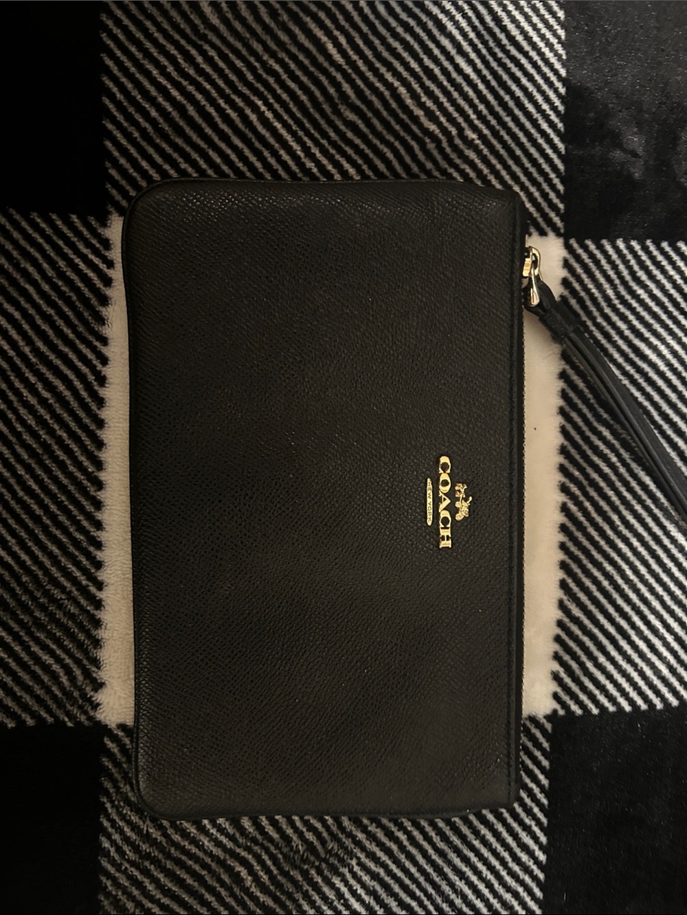 NWOT - Coach Black Leather Zip-Around Wristlet with Gold Logo